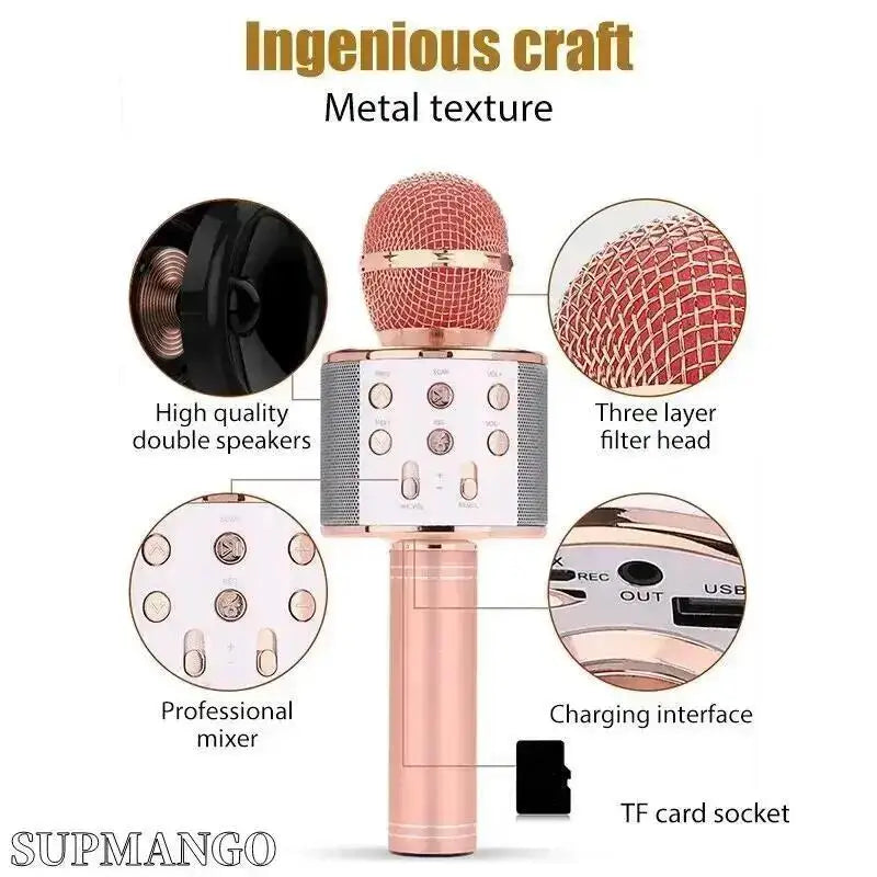 Professional Handheld Wireless Karaoke Microphone USB Speaker Microphone for Kids Music Player Singing Recorder KTV