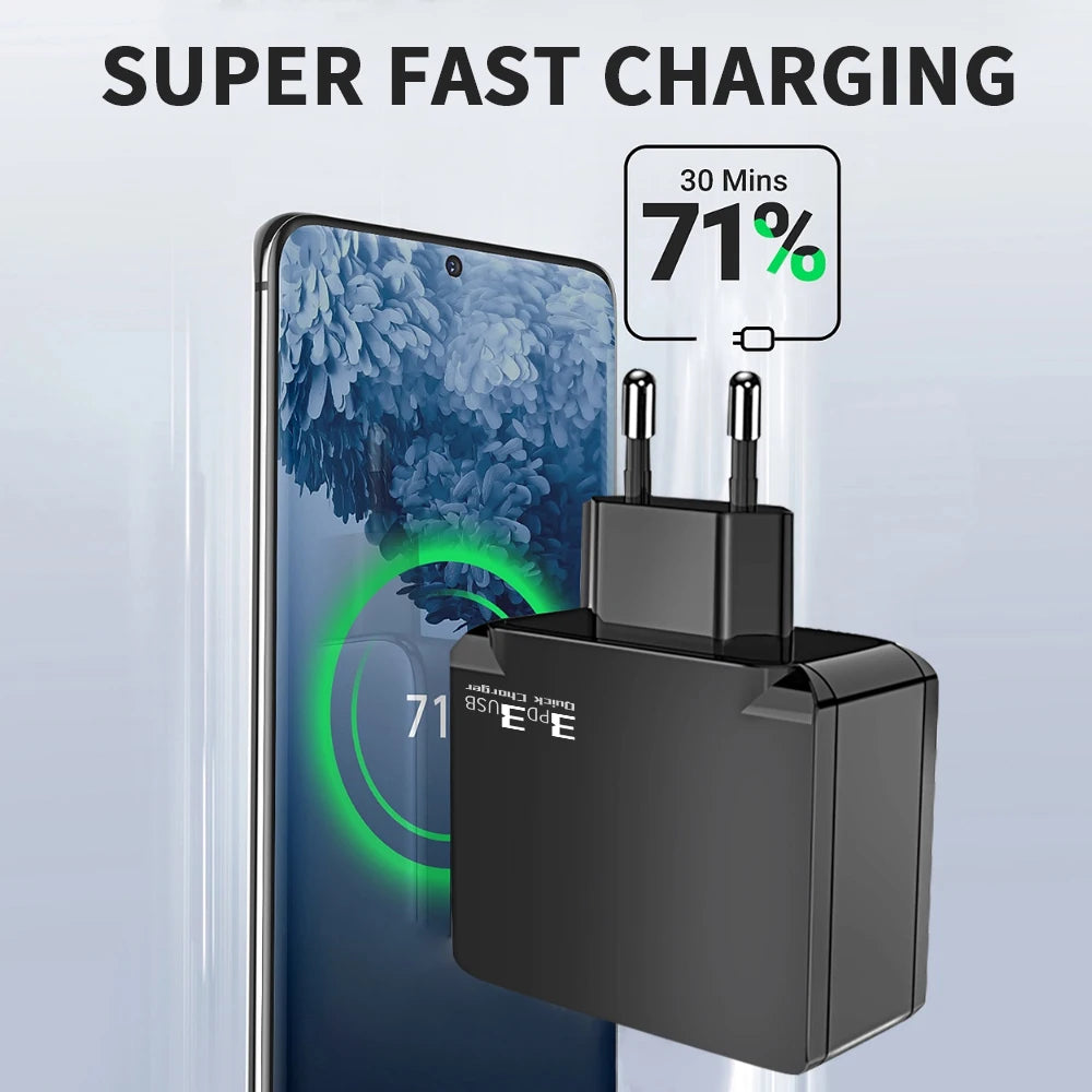 6 Ports USB C Charger USB QC3.0 Adapter PD Fast Charging For iPhone 15 Xiaomi Samsung Phone Quick Charge EU/US Plug Wall Charger