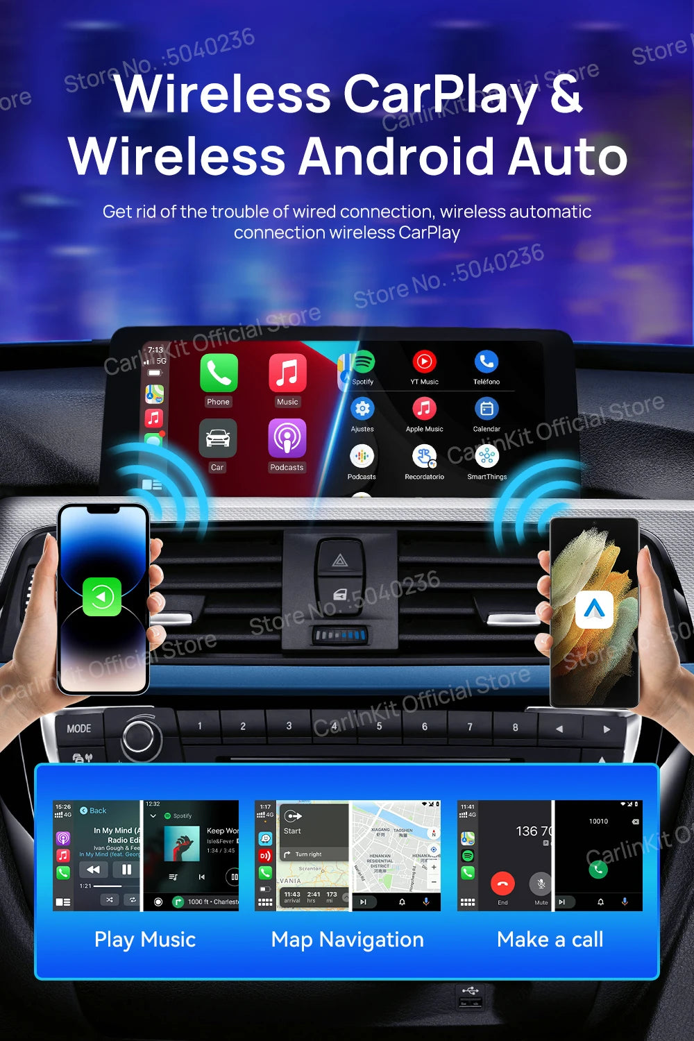CarlinKit Android 13 SDM660 6225 CarPlay Ai Box LED 8-Cores Wireless Android Auto& CarPlay Car USB Adapter 64G 128G FOTA Upgrade