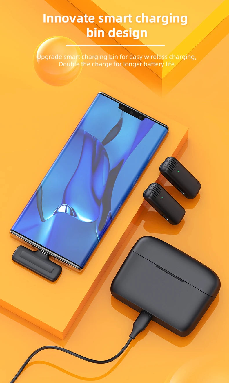 J13 Wireless Microphone With Charging Case For IPhone/iPad /Android Mini Wireless Tie Microphone Low Latency Plug and Play