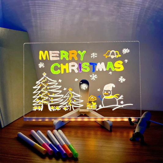Light Up Acrylic Message Board Rewritable DIY Children's Glowing Drawing Board Message Lamp With Colorful Pens