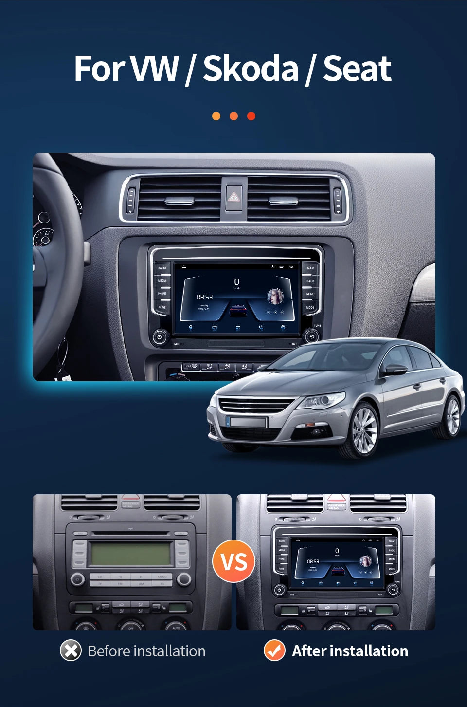 GRANDnavi Android13 Car Radio GPS For VW Volkswagen Skoda Octavia Golf 5 6 Touran Passat B6 Polo Jetta 2Din Multimedia Player