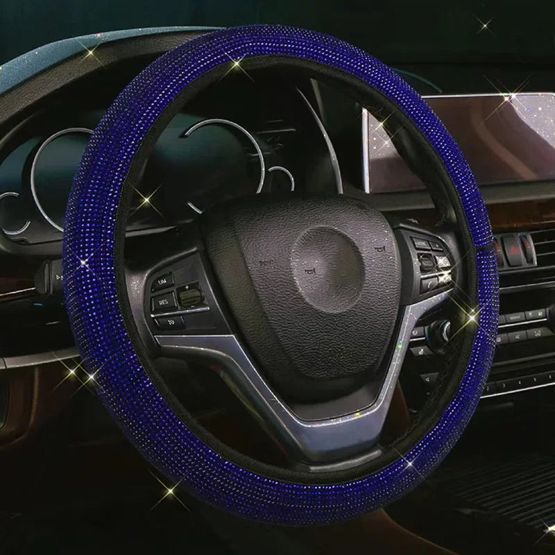 1/2Pcs Universal 38CM Rhinestones Steering Wheel Cover with Crystal Sparkling Car Breathable Anti-Slip Steering Wheel Protector