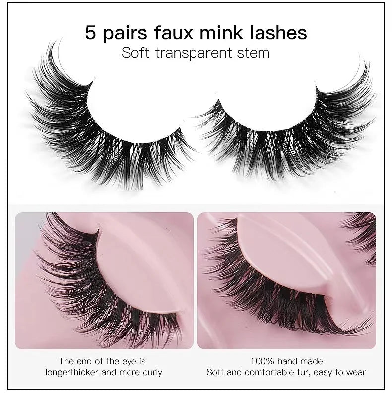 5 Pairs Cat Eye Lashes Faux Mink Eyelashes  Eye Elongated False Eyelashes