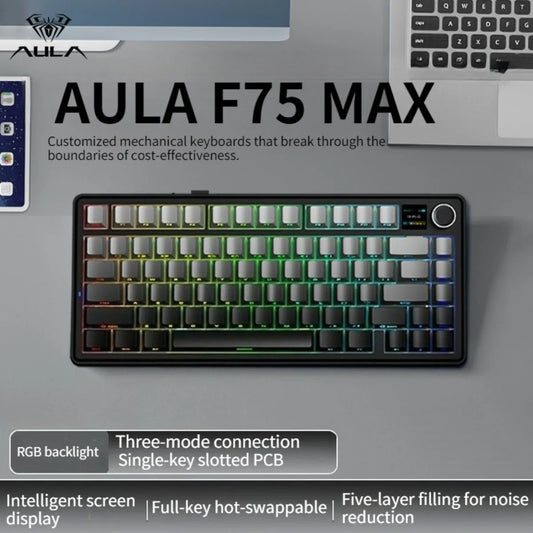 AULA F75 MAX Gaming Keyboard Three-mode connection 75% Layout Gasket Structure Hot-Swap RGB E-sports Keyboard Game Accessories