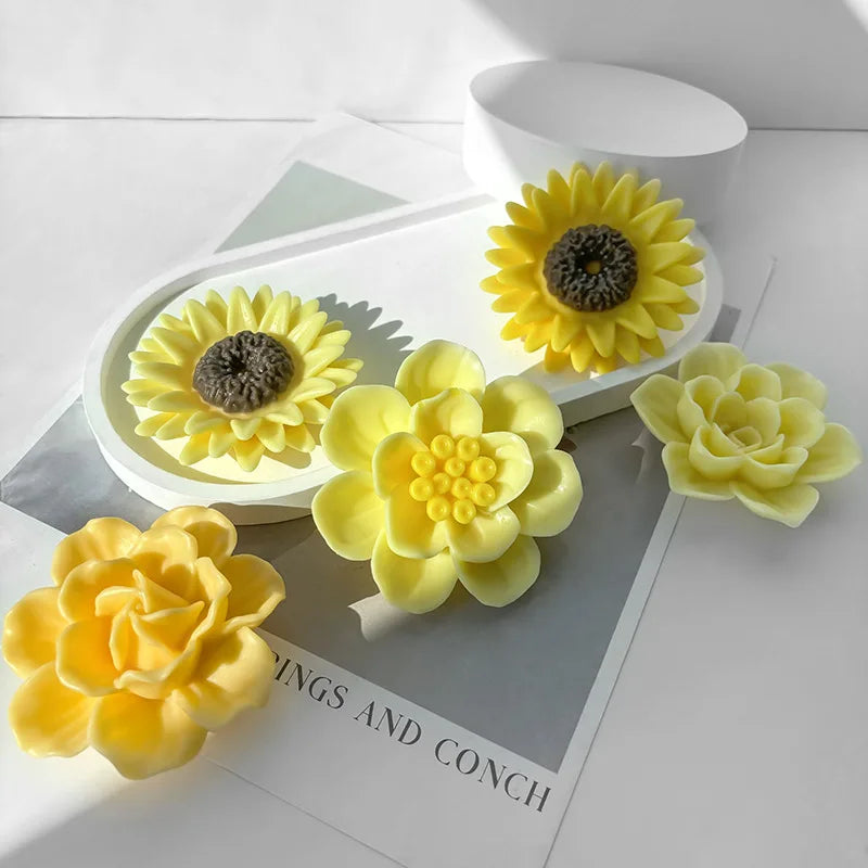 Silicone 3D Candle Molds DIY Handmade Peony Lotus Lotus Hibiscus Rose Flower  Soap Making Tools Para Velas форма для свечей