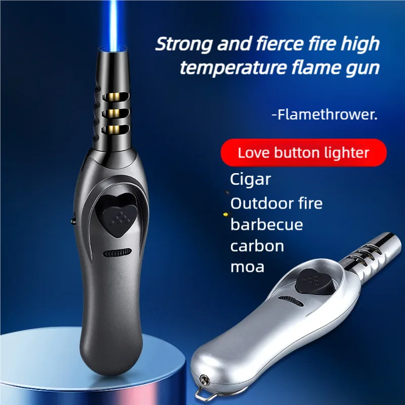 Triple Burner High Power Spray Gun Lighter Windproof Flame Refillable Butane Gas Moxibustion Cigar Outdoor BBQ Kitchen Igniter