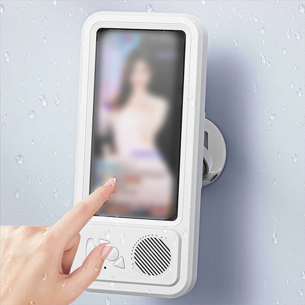 Shower Phone Holder with Bluetooth Speaker 360 Rotation Wall Phone Mount for Shower Waterproof Anti Fog for 4-6.9" Phones