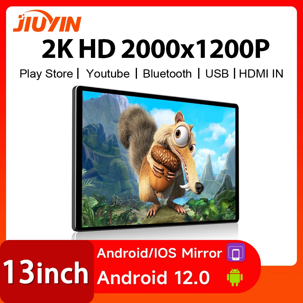 13" Headrest Monitor Android 12 Car Display IPS  2K HD For Car Rear Seat Tablet Touch Screen Video Music TV Player HDMI Input