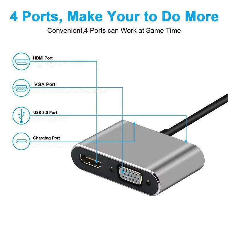 USB C Hub 4 in 1 Type C 3.0 Adapter to 4K HDMI HDTV VGA USB 3.0 PD Fast Charge Splitter for MacBook Notebook Laptop Computer