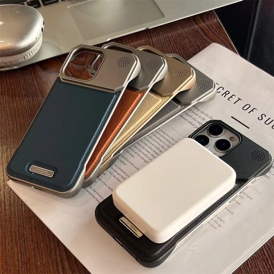 Luxury Classic Leather Magnetic Frameless Phone Case For iPhone 15 16 17 Pro Max Air Plus 14 13 12 11 Plating Protection Cover