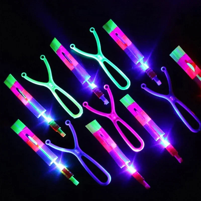 New 50/30/10/5/1 Super Cool Lighted Toys Flying Spinning Toys LED Lighted Toys Best Gift for Kids Rubber Band Slingshot