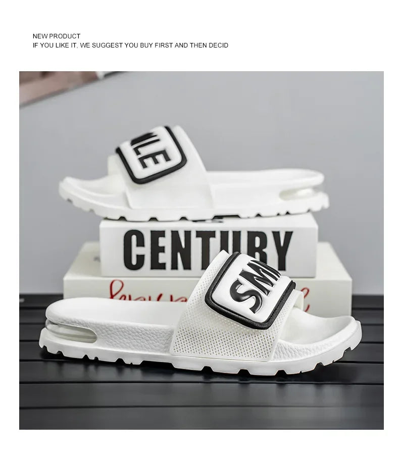 Men's Casual Slip-On Shoes Thick Bottom Air-Cushioned Slippers Magic Tape Simple High-End Summer Sandals EVA Material