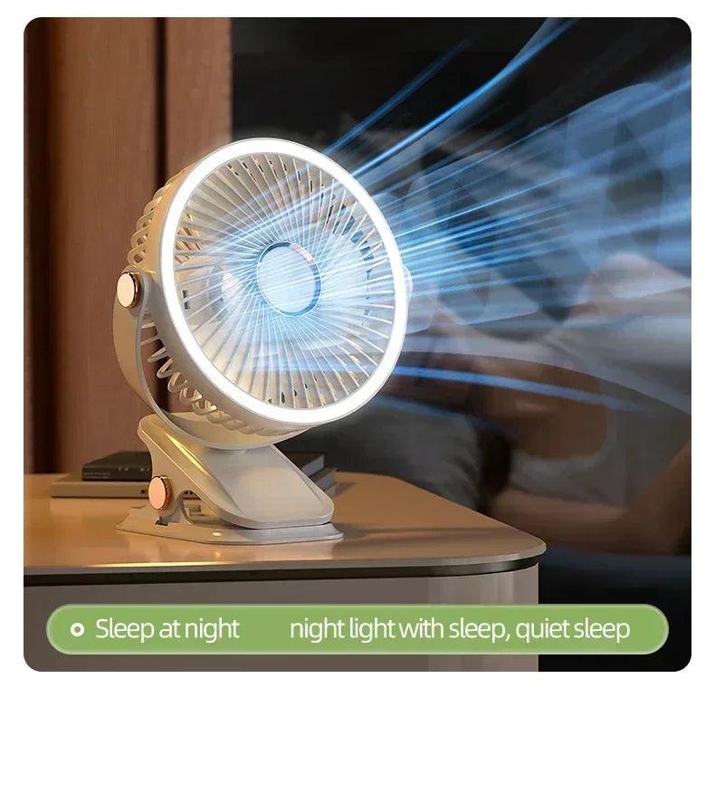 Wireless Electric Fan With LED Light Rechargeable/Plug In Desktop Summer Portable Camping Fan Air Circulator Clip-on Home Fan