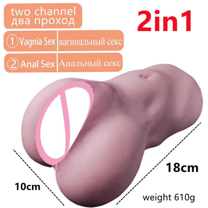 3 IN 1 Male Masturbator Silicone Vagina Real Pussy Open Mouth Teeth Realistic Sex Deep Sex Toys for Men Oral Masturbation Sextoy