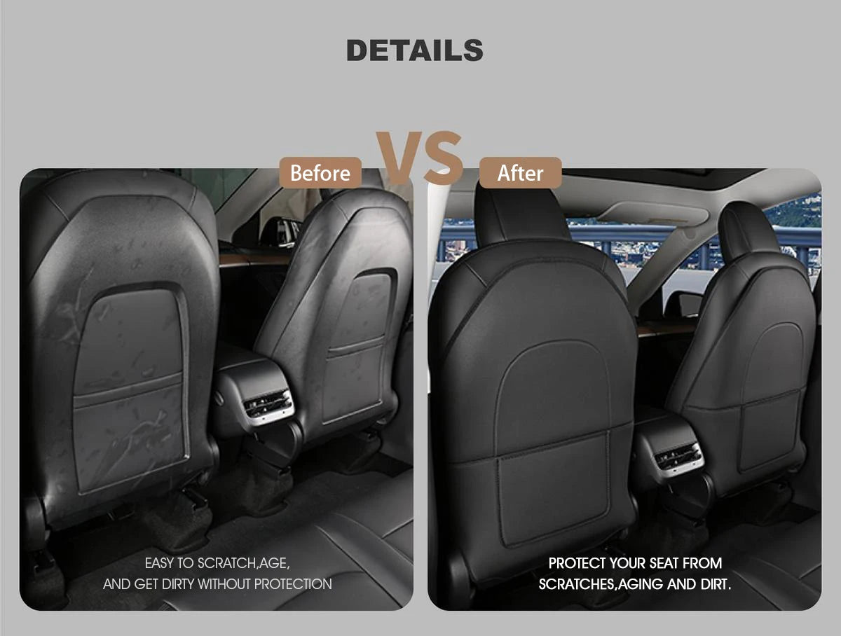 Car Seatback Protector for Tesla Model Y Model 3 Seat Back Protective Child Anti-Kick Mats Black Leather Interior Accessories