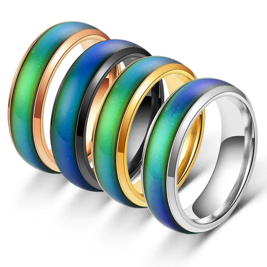 5 Colors Stainless Steel Changing Color Rings Mood Emotion Feeling Temperature Ring for Women Men Couples Ring Tone Jewelry Gift