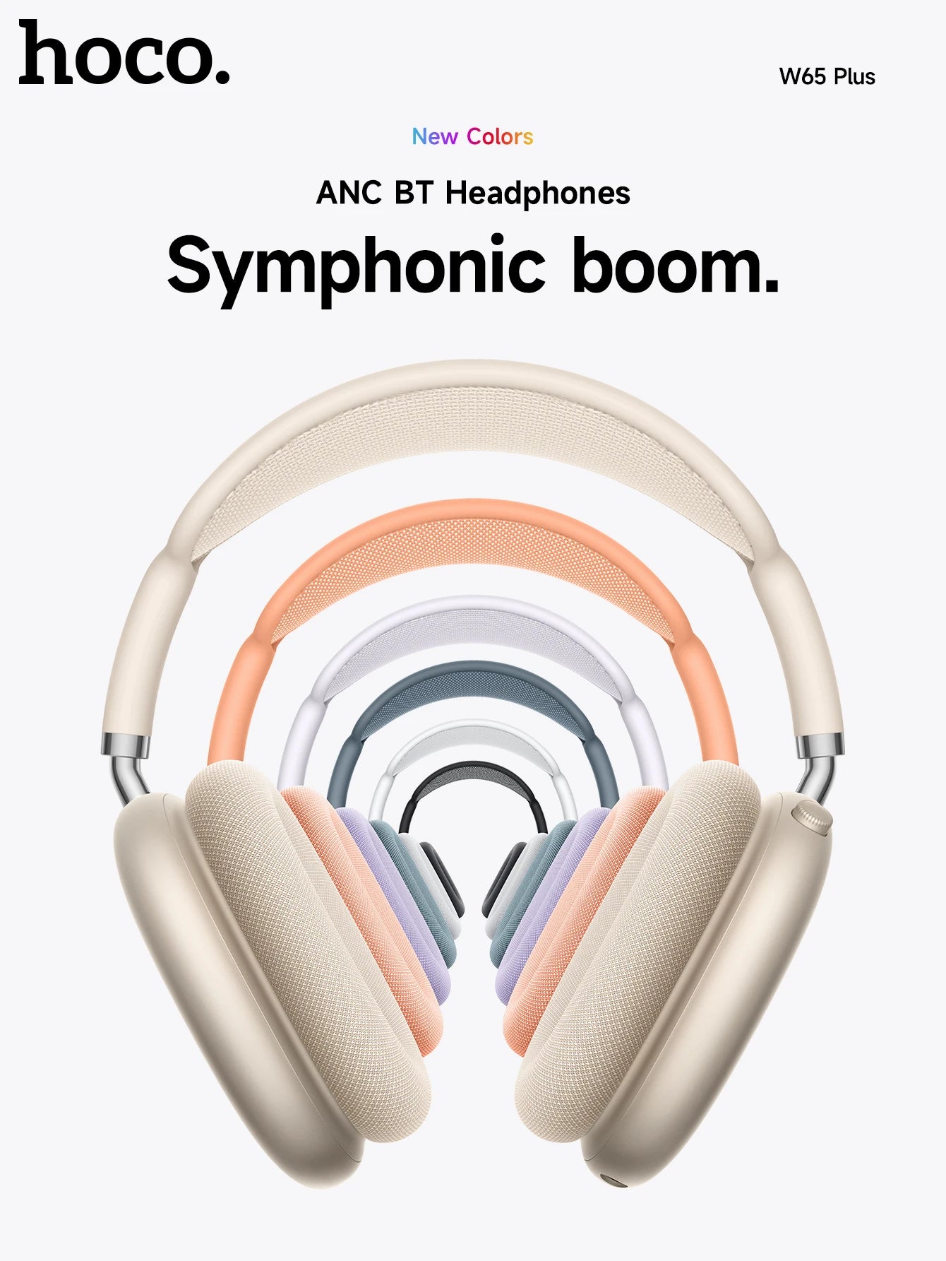 HOCO W65 Plus ANC Noise Reduction Bluetooth Headphones Over The Ear Wireless Big Earphone Hifi Sounds Sport Headsets With Button