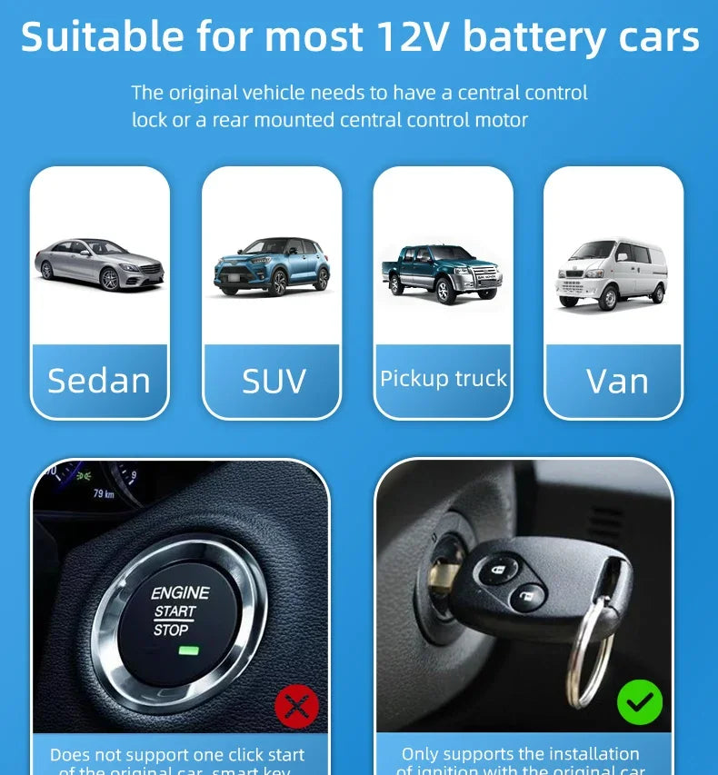 Universal Car Push Button Start Stop Keyless Entry Starter System Cell Phone Bluetooth APP PKE Remote Control Ignition Car Alarm