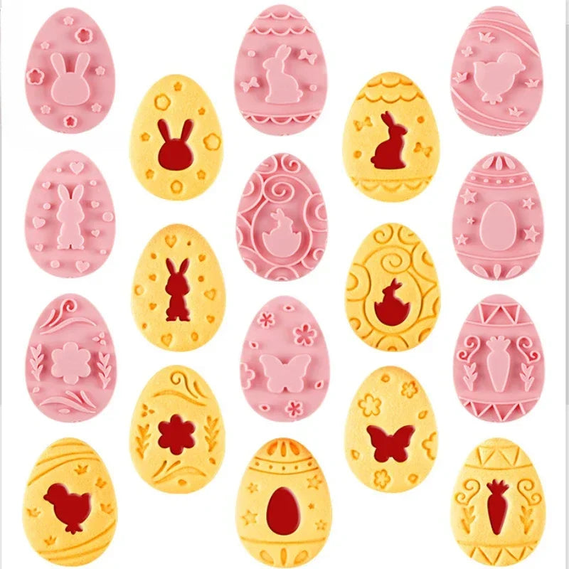8/9Pcs DIY Easter Sauce Sandwich Biscuit Mold Cartoon Bunny Egg Cookie Cutters 3D Baking Cookie Mold Stamp Cake Decorating Tools
