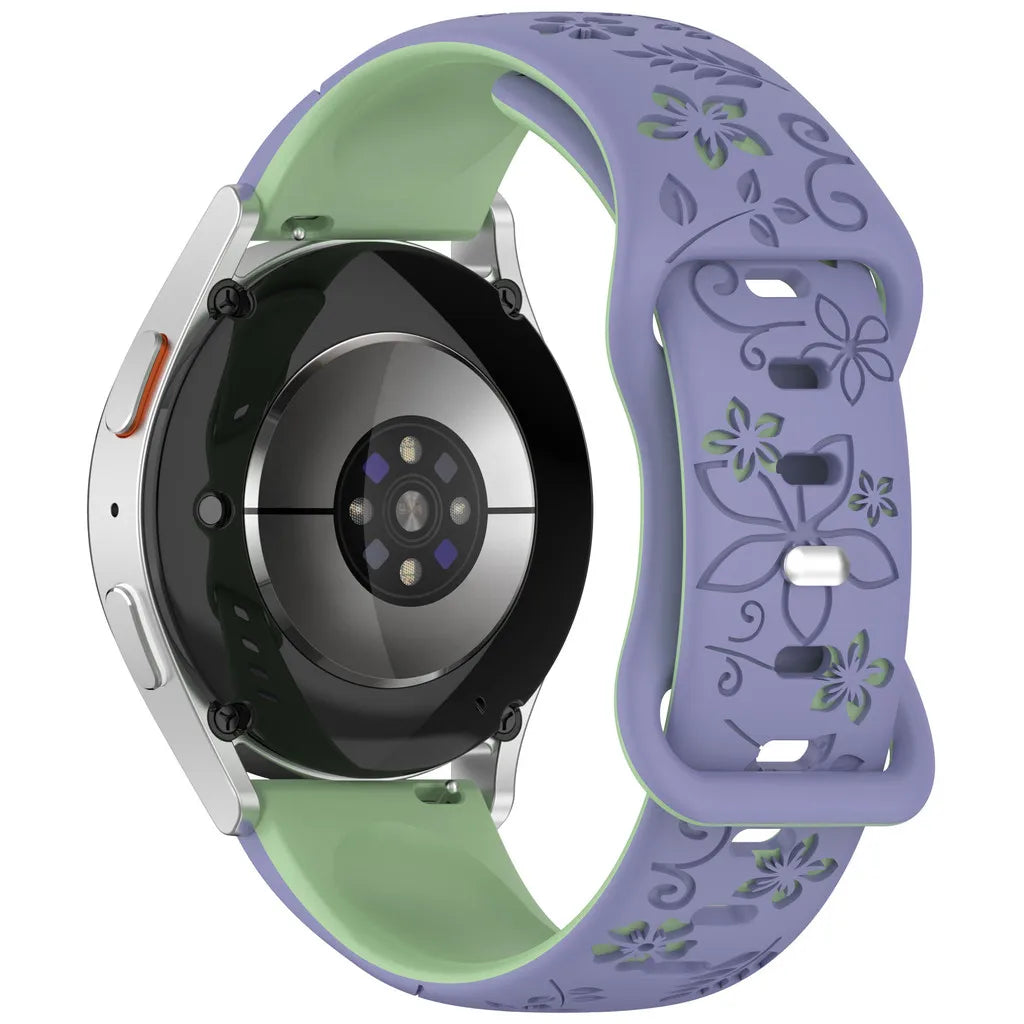 Two-color Flower Design Floral Engraved Silicone Strap 18/20/22mm, For Amazfit GTR, Huawei,Garmin Samsung Galaxy Watch 7 6 5 4