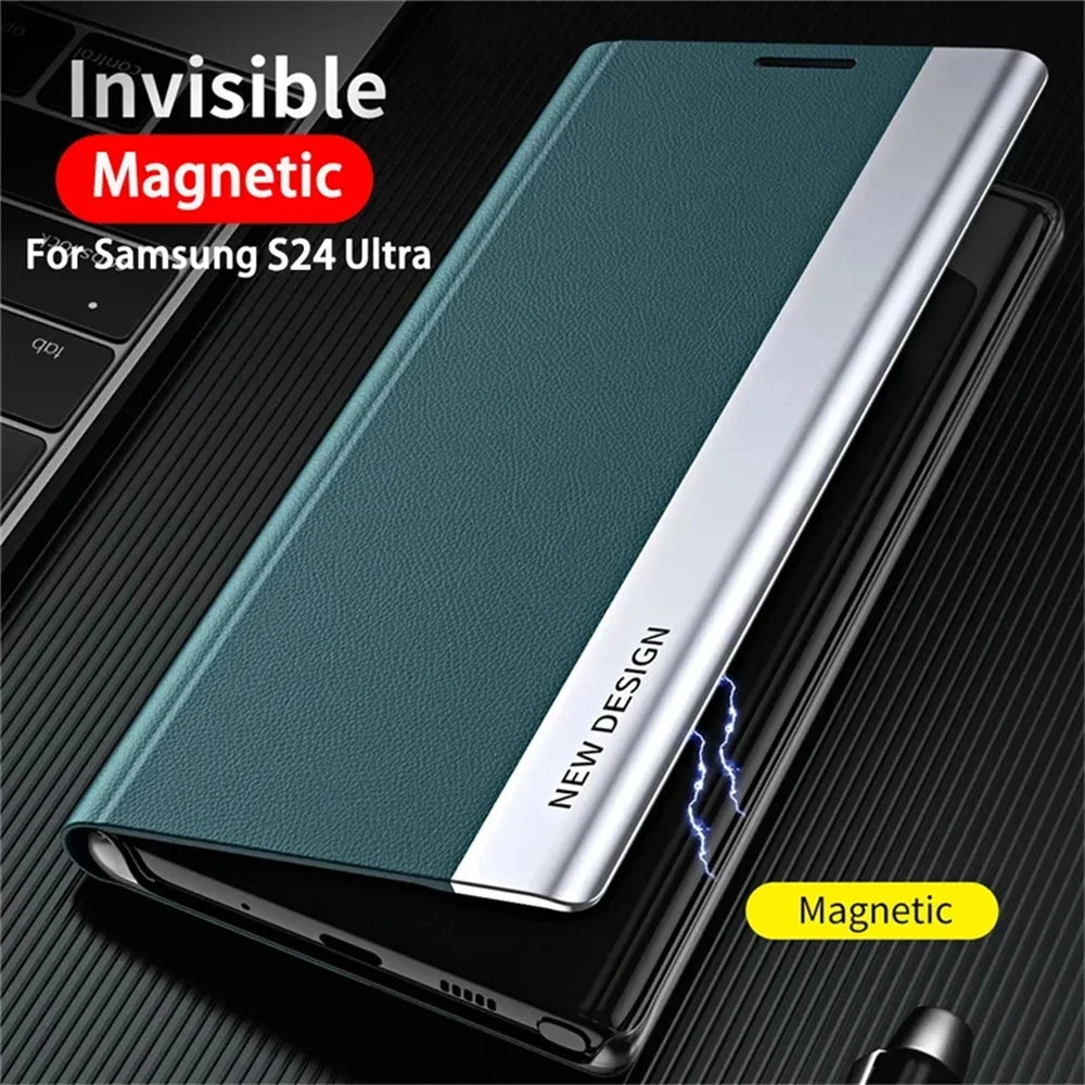 Stand Flip Phone Case For Samsung S26 S25 S24 S23 S22 S21 S20 FE Ultra Leather Plating Back Cover On Galaxy S26 S25 Plus Funda