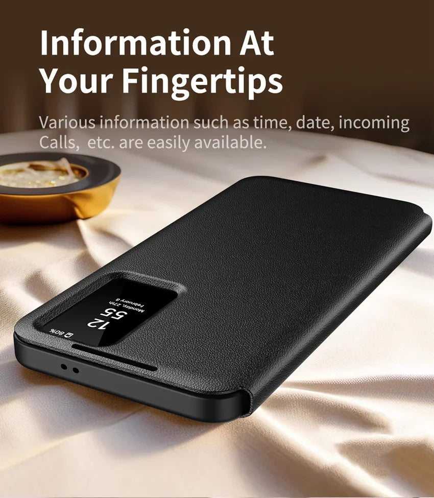 Smart Window View Leather Flip Case for Samsung Galaxy S26 S25 S24 S23 Ultra Plus No-flip Answering Card Holder Slot Book Cover