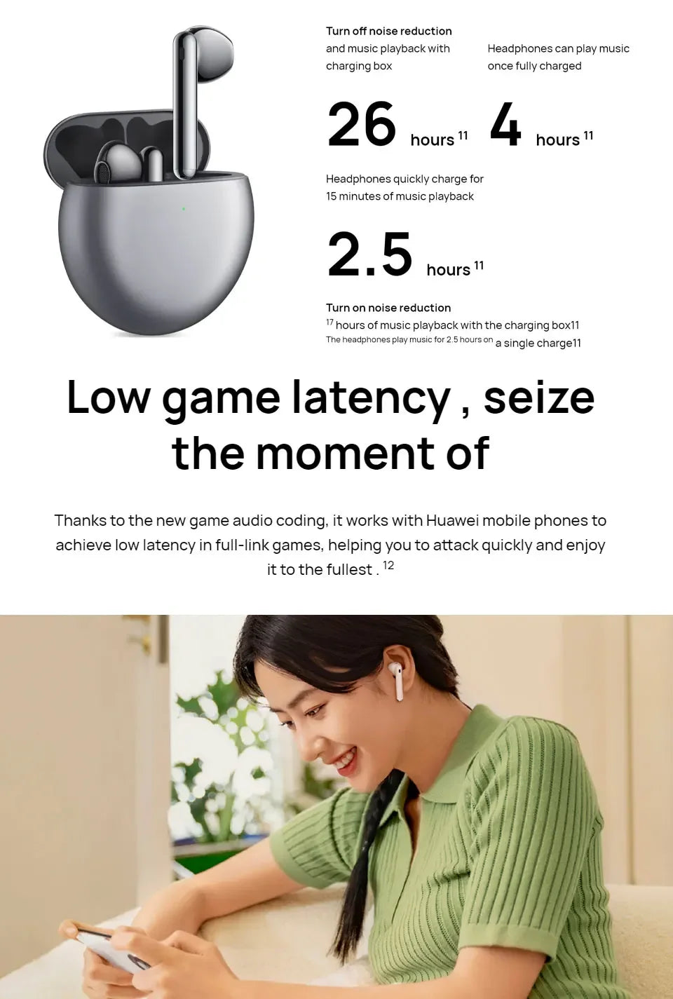 2024 Original Huawei FreeBuds 4E Earphones Bluetooth 5.2 True Wireless Headphone Open-fit Active Noise Cancellation 2.0 Earbuds