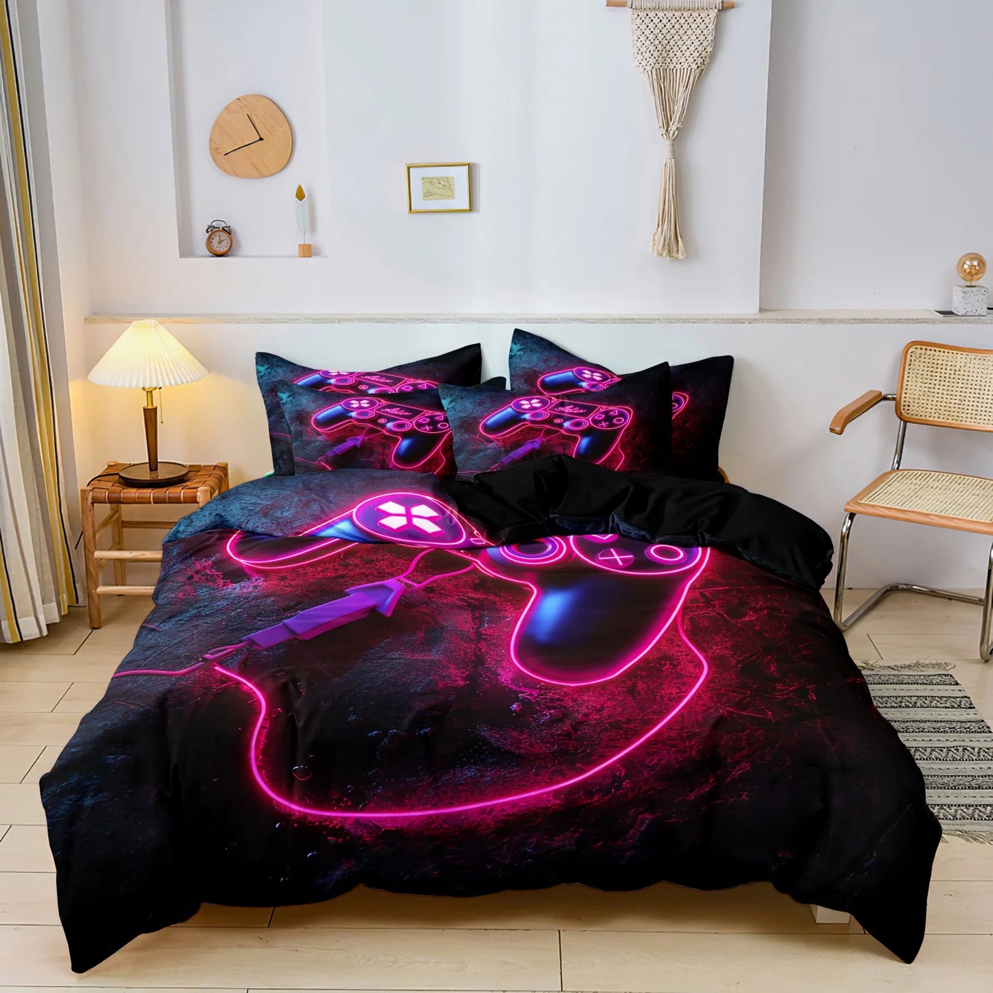 3Pcs Gaming Equipment Pattern - Modern Video Game Controller Mouse Keyboard Headphone Gamepad Print Duvet Cover Bedding Set