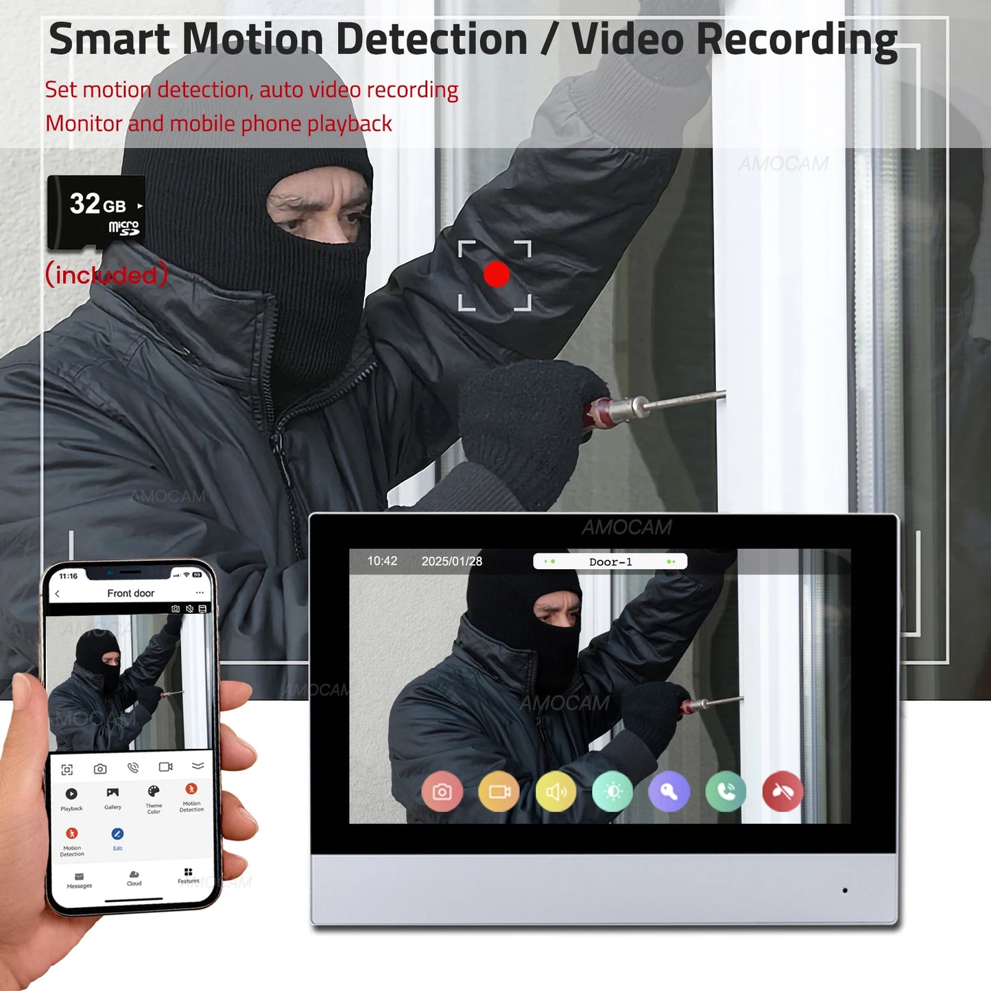 2 Wires Video Intercom System, 7“ Wireless WIFI Monitor 1080P Doorphone Camera Video Doorbell Code Password IC Card Tuya Unlock