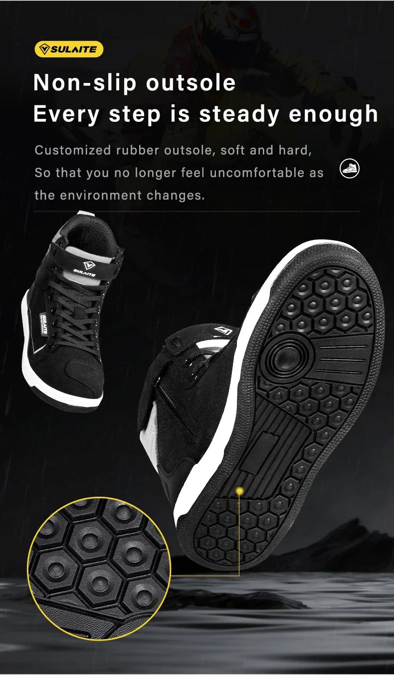 Men Motorcycle boots Breathable Anti-fall Rider Road Racing Casual Shoes Boots Gear Shift Rubber Sole Reflective Motorbike Shoes