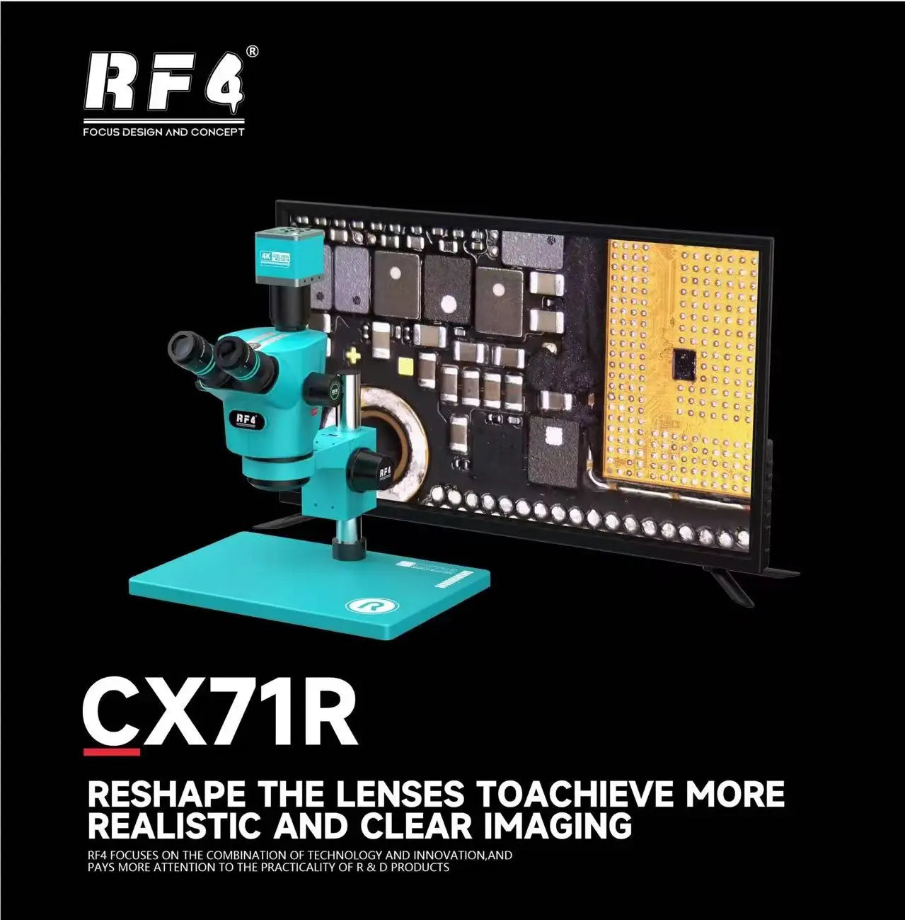 RF4 CX71R New Focus Trinocular Stereo Microscope 6.5x-65x 30°C Ergonomic Design 10X/23MM Eyepice for Phone Soldering PCB Repair