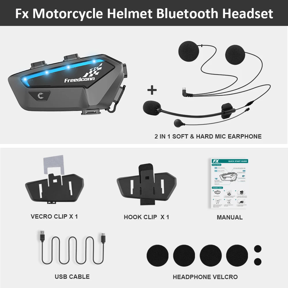 Motorcycle Intercom Bluetooth Helmet Headset Freedconn FX 10 Riders Pair Other Brands Motorbike Interphone Speaker Communicator