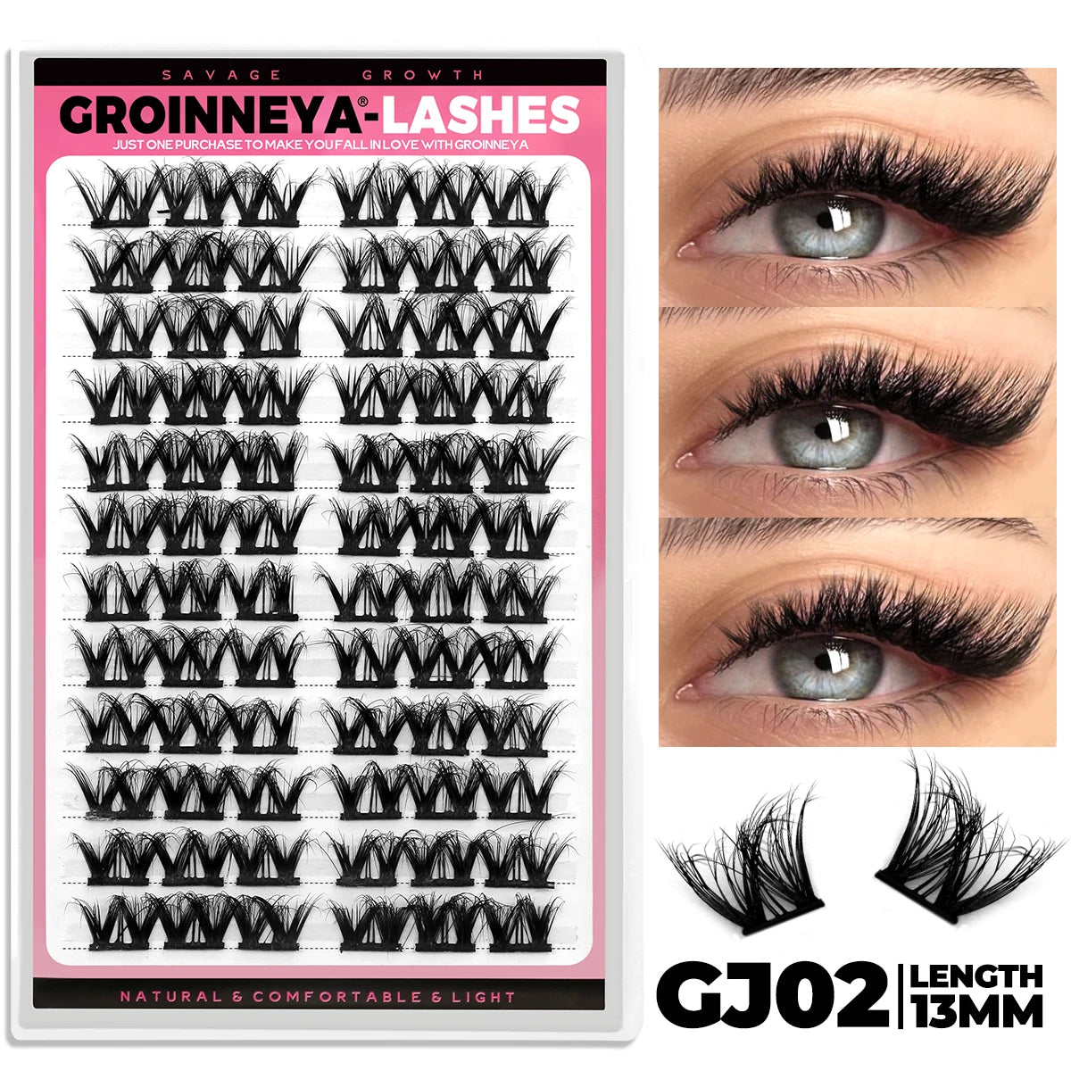 GROINNEYA Cluster Lashes Mixed Tray Faux Mink Lash Individual Eyelash Extension DIY Lashes Clusters Extensions at Home