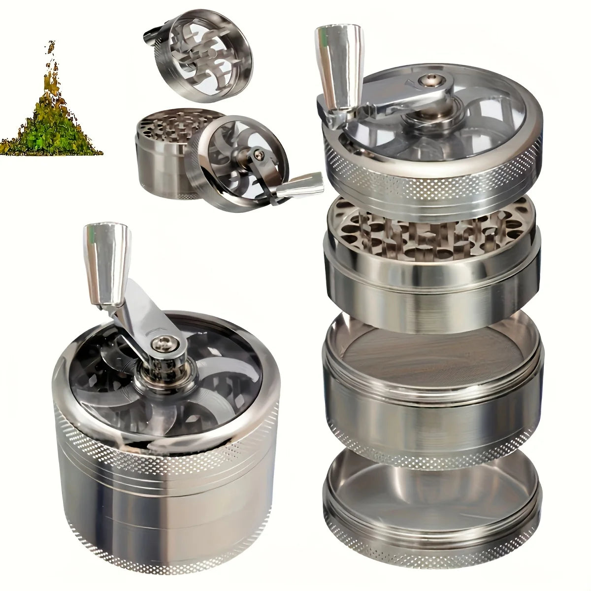 Hand Crank Tobacco Grinder Pollinator Manual Spice Mills 4 Layers Smoke Grass Crusher Muller Smoking Accessories