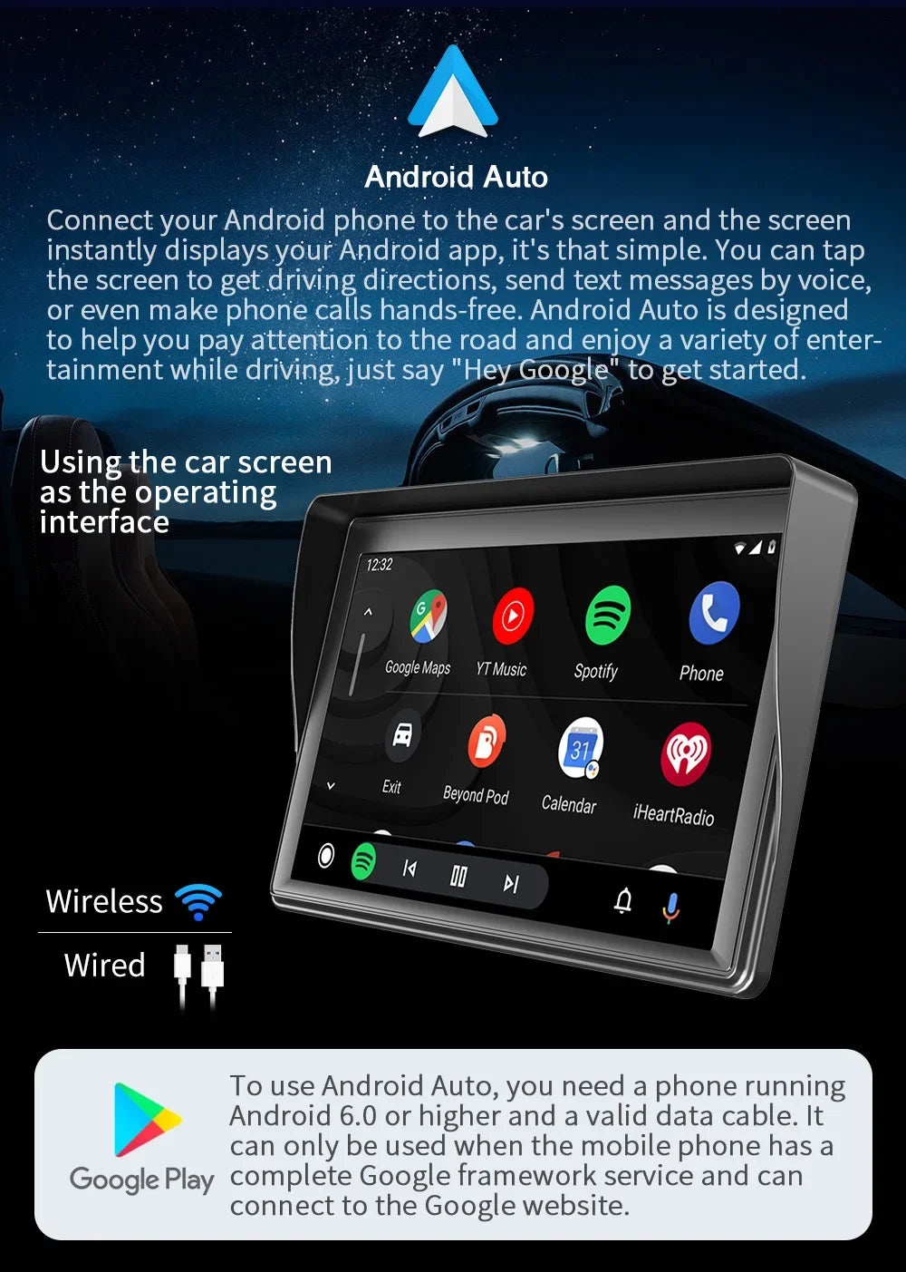 7 inch CarPlay Car Monitor Wireless Android-Auto Bluetooth FM Transmitter Buckup Camera Display USB HD MP5 Video Player