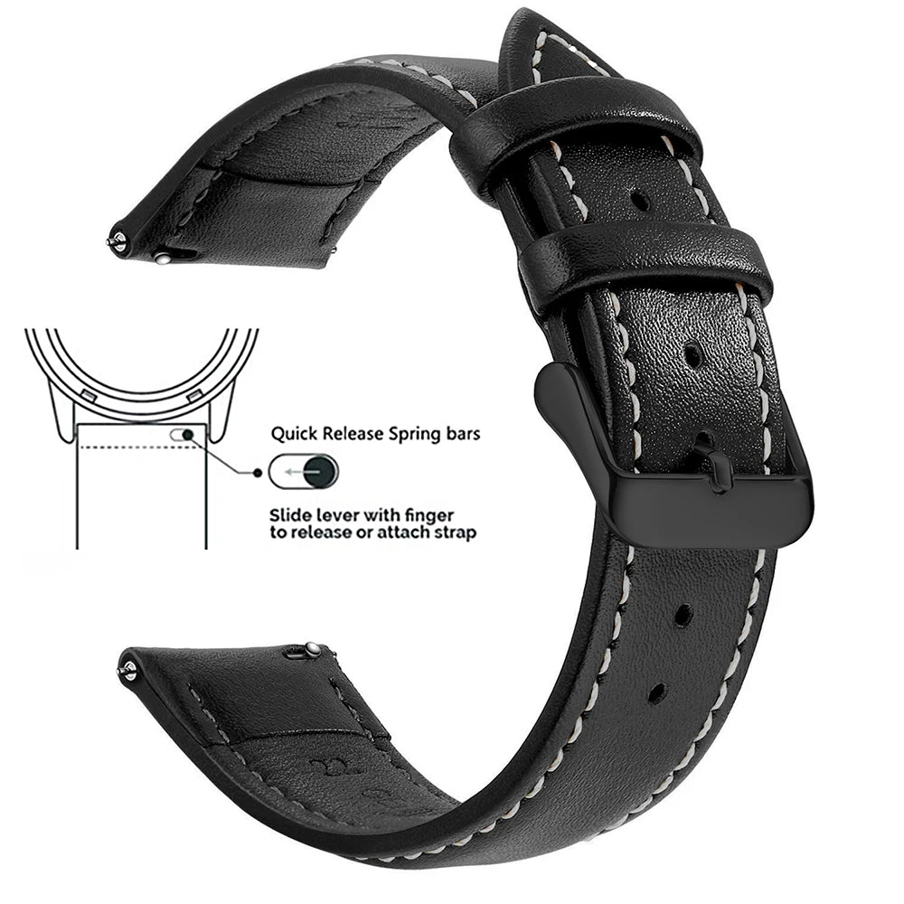 Top Grain Genuine Leather Watch Band, Quick Release 18mm/20mm/22mm Watch Straps, Fits Samsung Galaxy Watch, Garmin Huawei Watch