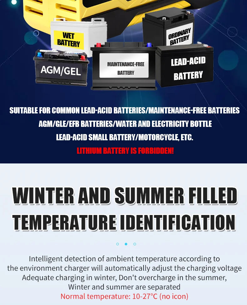 12V-24V Car Battery-Charger Full Automatic 12V 10A Digital Car Battery Charger Pulse Repair for AGM GEL WET Lead Acid