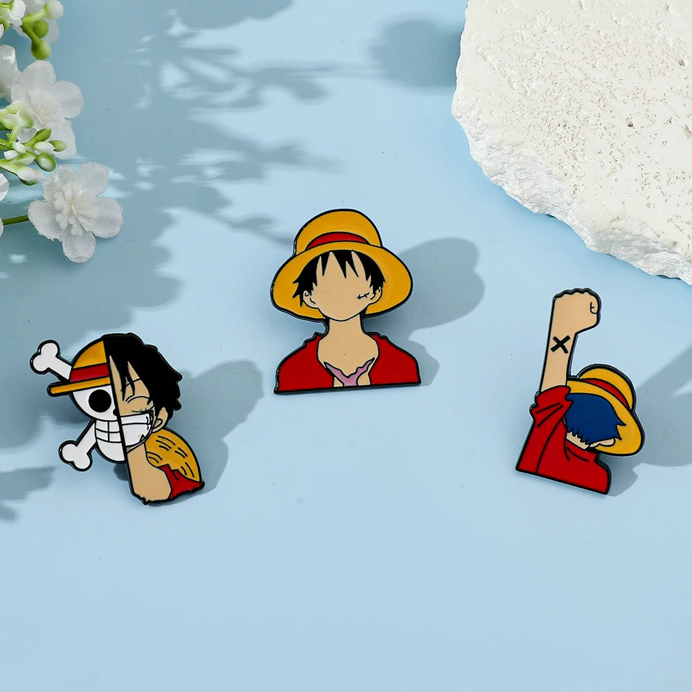 3 Pcs Fashion Cartoon Brooch personality Monkey D. Luffy Enamel Pin Metal Badge Jewelry Clothing Backpack Accessories Gift