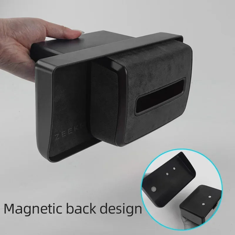 Alcantara Car Machine Storage Box For ZEEKR 001 2021 2023 2022 Navigation Rear Hidden Tissue Organizer Interior Stowing Tidying