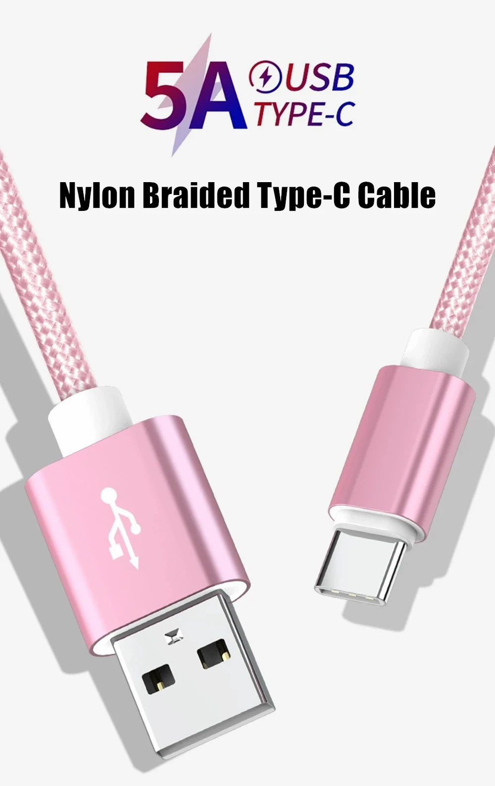 5A Super Fast Charging Type C USB Cable for Samsung Huawei Xiaomi OPPO Honor Redmi POCO Realme iQOO Quick Charging Braided Cable