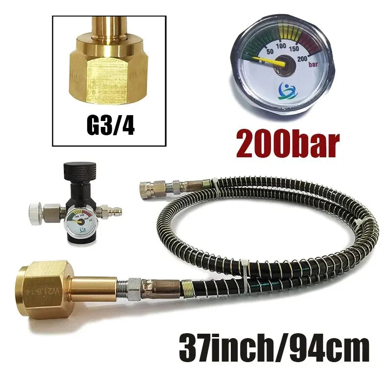 Soda Water Air Connect Co2 Cylinder Tank (TR21-4 Thread Type) Refill Adaptor With Hose Gauge Kit W21.8-14 G3/4 CGA320 Connector