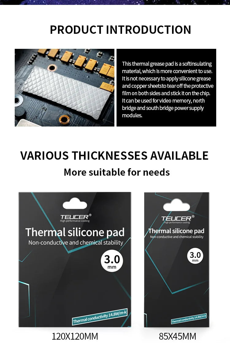 TEUCER 14.8W/mk Heat Conducting Thermal Pad Computer Laptop GPU VGA Card CPU Heatsink Cooling Conductive Silicone Grease Sheet