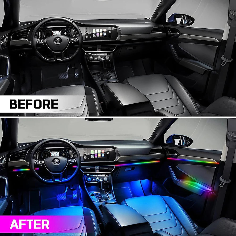 Neon Car Interior Ambient Lights APP DIY Control Acrylic Strip Light Guide Fiber Optic RGB Auto Decoration Atmosphere Lamp