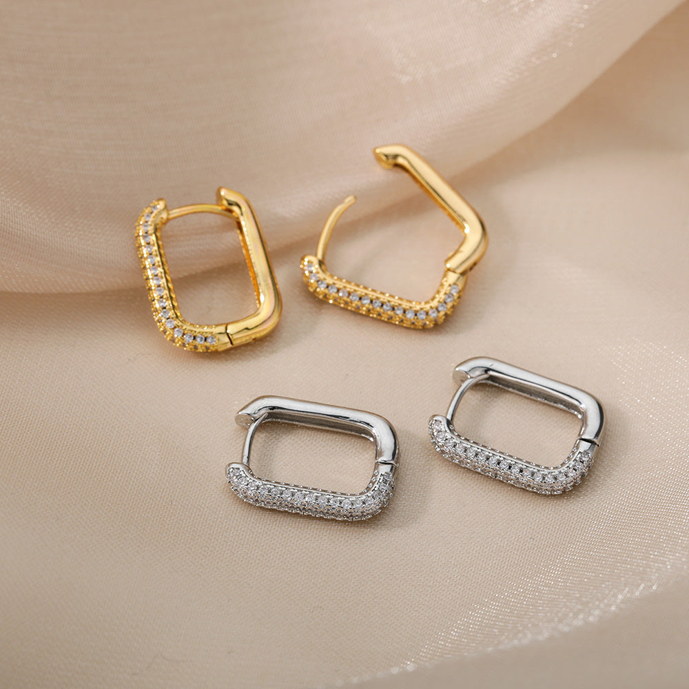 Square Circle Hoop Earrings For Women Luxury Stainless Steel Earrings rending Wedding Jewelry  aretes mujer