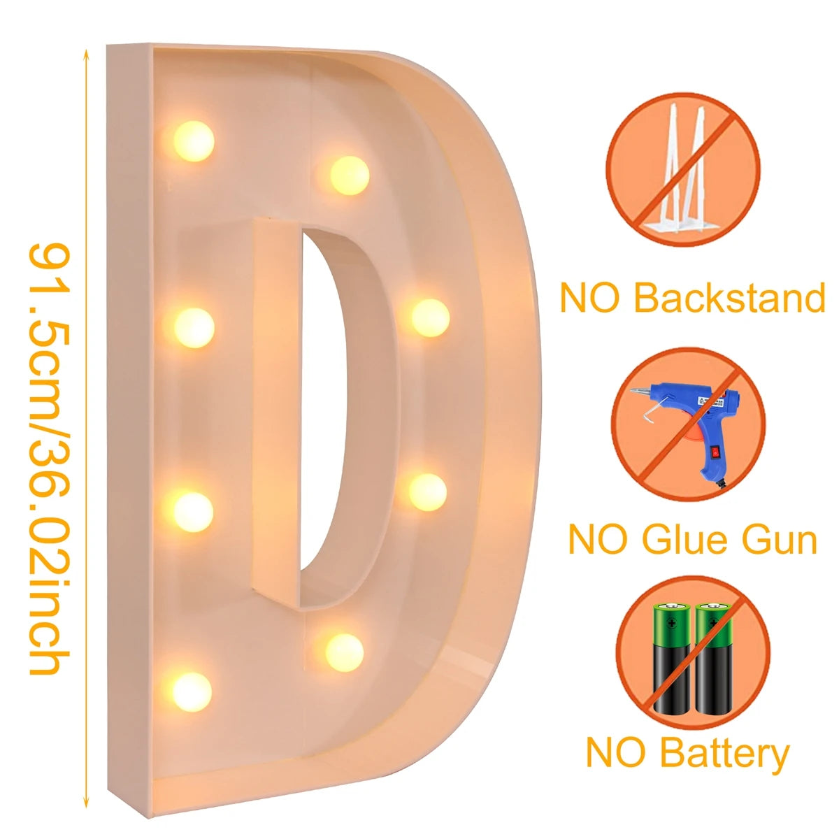 91.5cm Warm Light Up Giant Letter Led Light Frame Box Balloon Filling Box with 10 Lights Birthday Wedding Xmas Decor Baby Shower