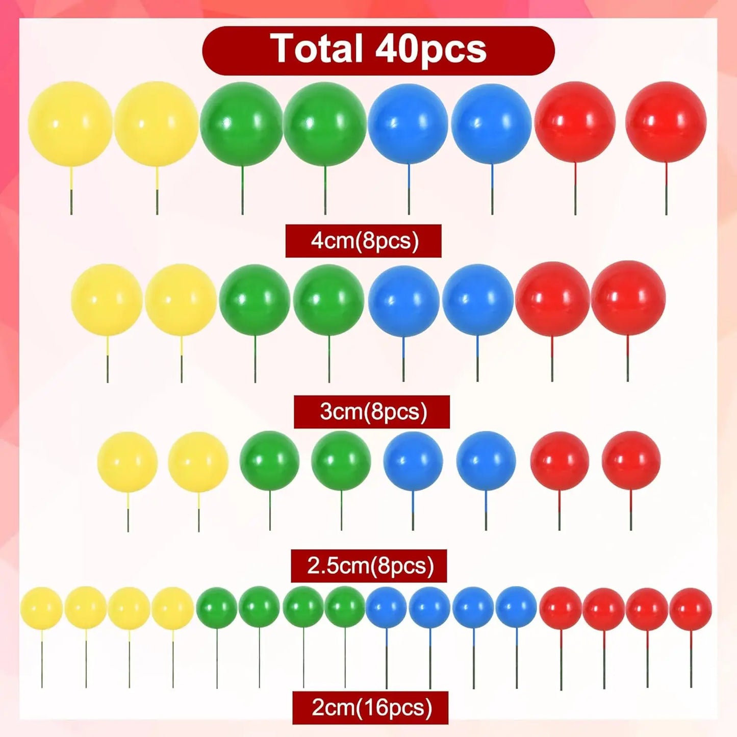 40 Pcs Mini Balls Cake Decorations Foam Balls DIY Cake Topper Insert Balls  for Baking Birthday Wedding Baby Shower Anniversary