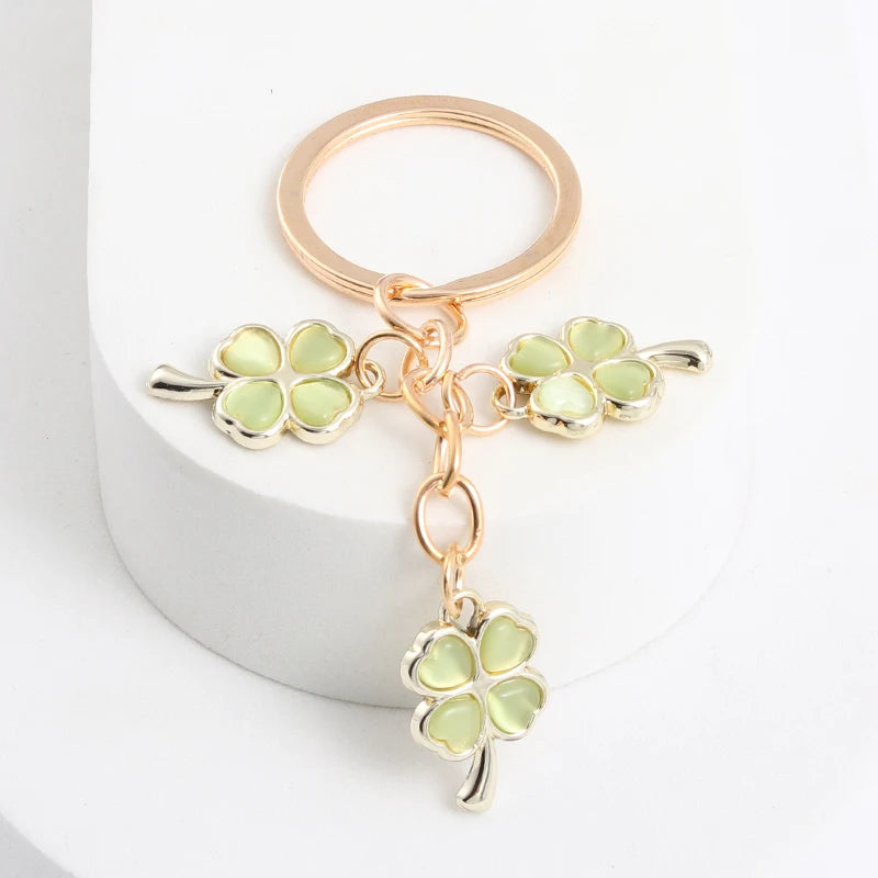 Cute Clover Enamel Keychain Lovely Plant Diaphanous Green Key Chains For Making Handmade DIY Jewelry Accessories Findings Crafts