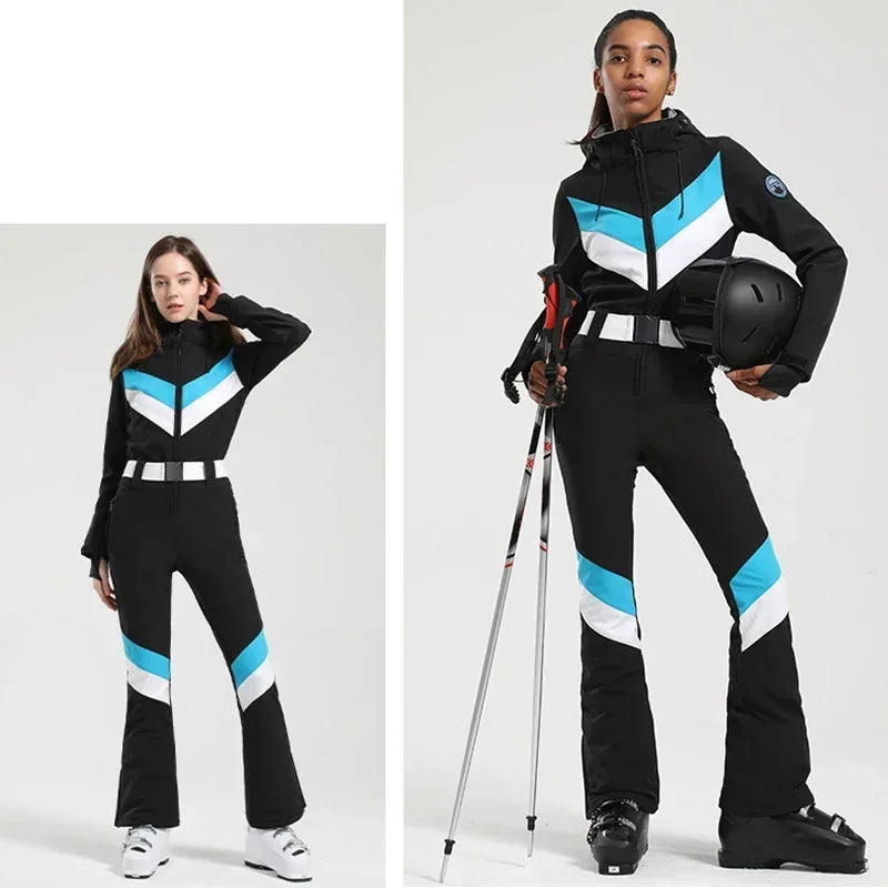 2025 Winter Overalls Women Slim Fitting Ski Suit Outdoor One-Piece Jumpsuits Wind Proof Waterproof Skiing Set Snowfield Clothing