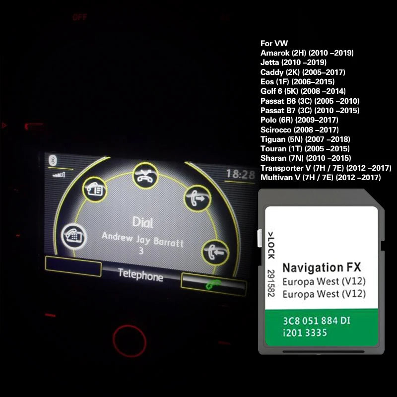 for VW Golf 6 (5K) (2008 -2014) FX V12 RNS 310 WEST Europe Cover Norway Austria UK EN Sat Naving GPS SD Card
